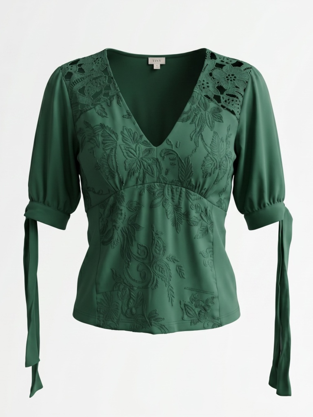 Beautiful green embroidered cotton blouse by anthro brand TINY size xs-s